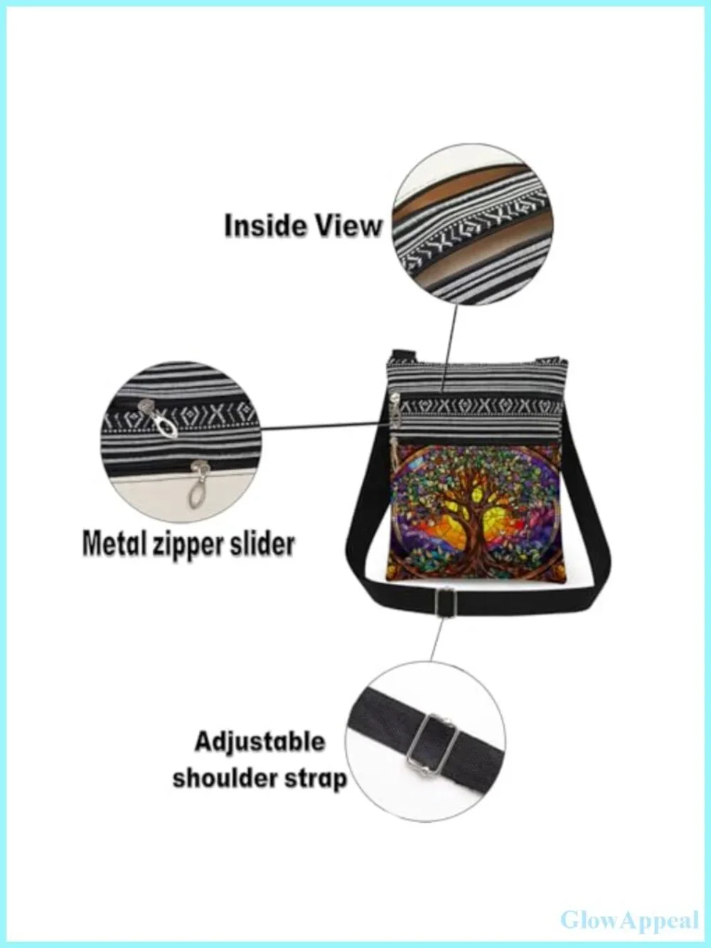 Tree of Life Crossbody Bag Polyester Adjustable Strap Messenger